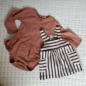 Quincy Mae clay skirted one piece and H&M dress